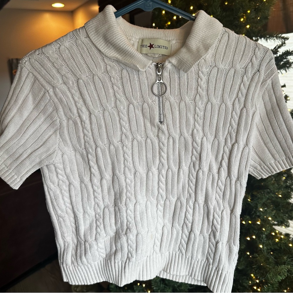 The Limited White Short Sleeve Cable Knit Top
